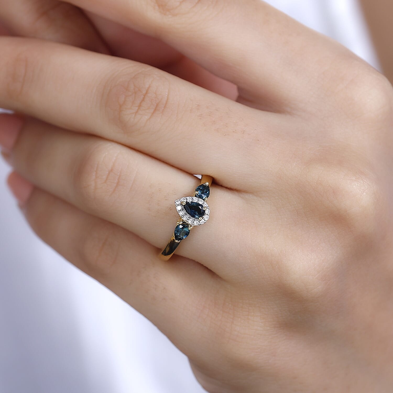 Premium Monte Belo Indicolite and Moissanite 0.65 ctw Halo Ring in 18K Vermeil Yellow Gold Over Sterling Silver (Size 6.0)