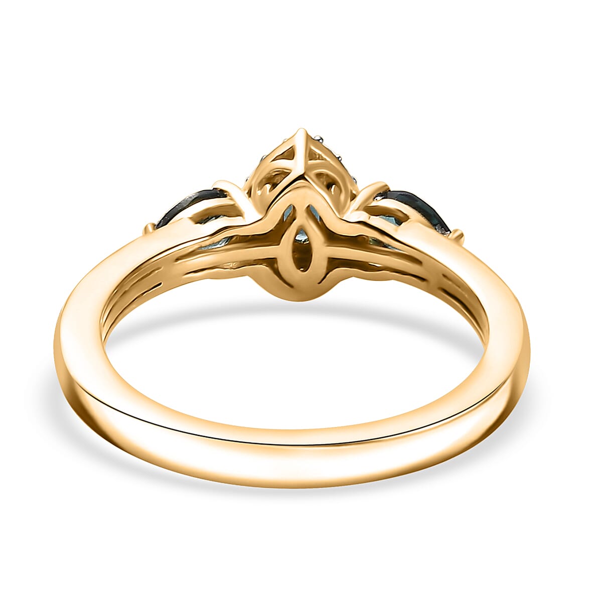 Premium Monte Belo Indicolite and Moissanite 0.65 ctw Halo Ring in 18K Vermeil Yellow Gold Over Sterling Silver (Size 6.0)