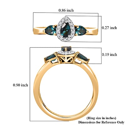 Premium Monte Belo Indicolite and Moissanite 0.65 ctw Halo Ring in 18K Vermeil Yellow Gold Over Sterling Silver (Size 6.0)