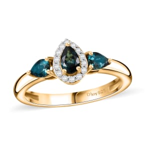 Premium Monte Belo Indicolite and Moissanite 0.65 ctw Halo Ring in 18K Vermeil Yellow Gold Over Sterling Silver (Size 8.0)