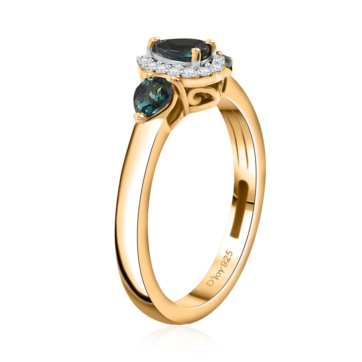 Premium Monte Belo Indicolite and Moissanite 0.65 ctw Halo Ring in 18K Vermeil Yellow Gold Over Sterling Silver (Size 8.0) image number 3