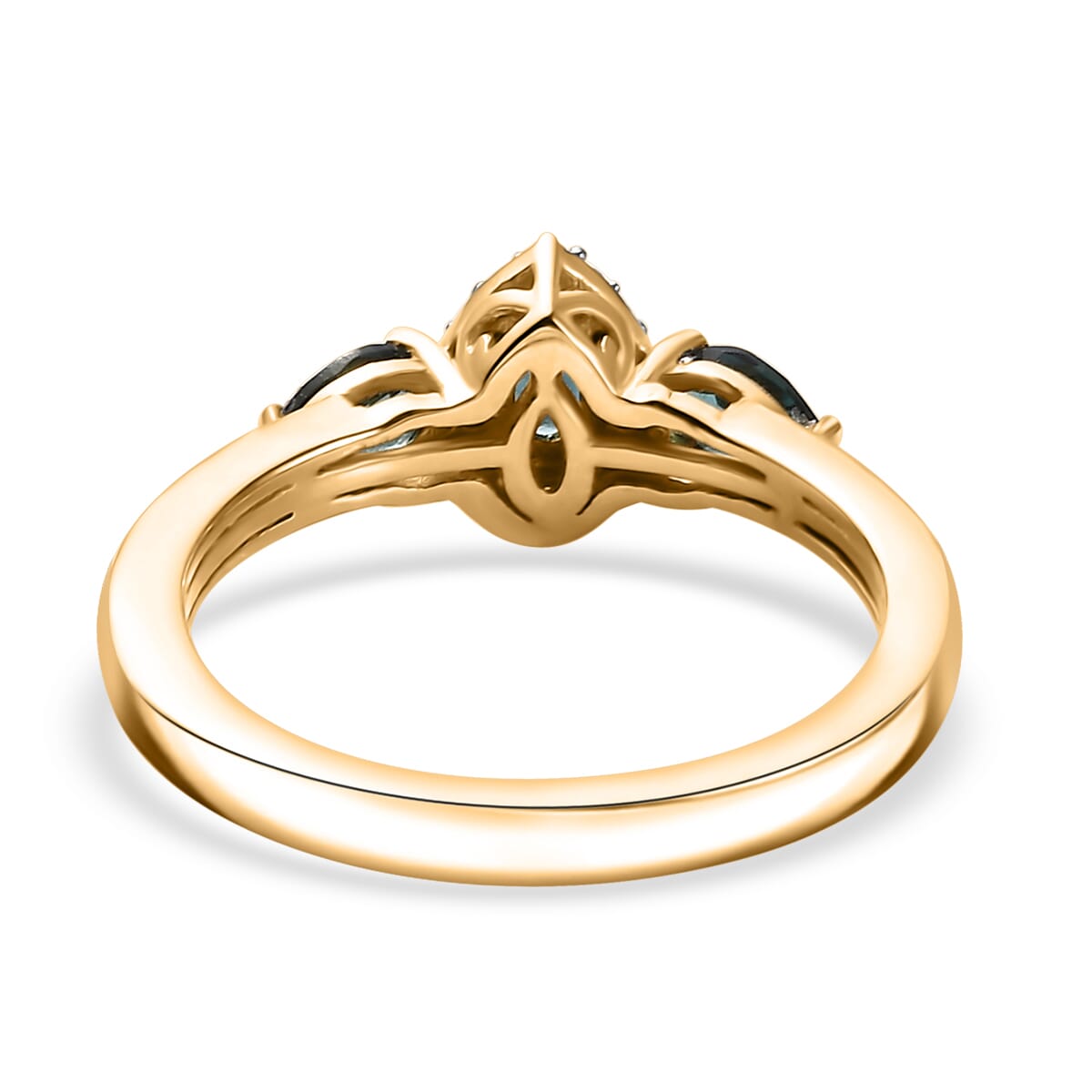 Premium Monte Belo Indicolite and Moissanite 0.65 ctw Halo Ring in 18K Vermeil Yellow Gold Over Sterling Silver (Size 8.0) image number 4