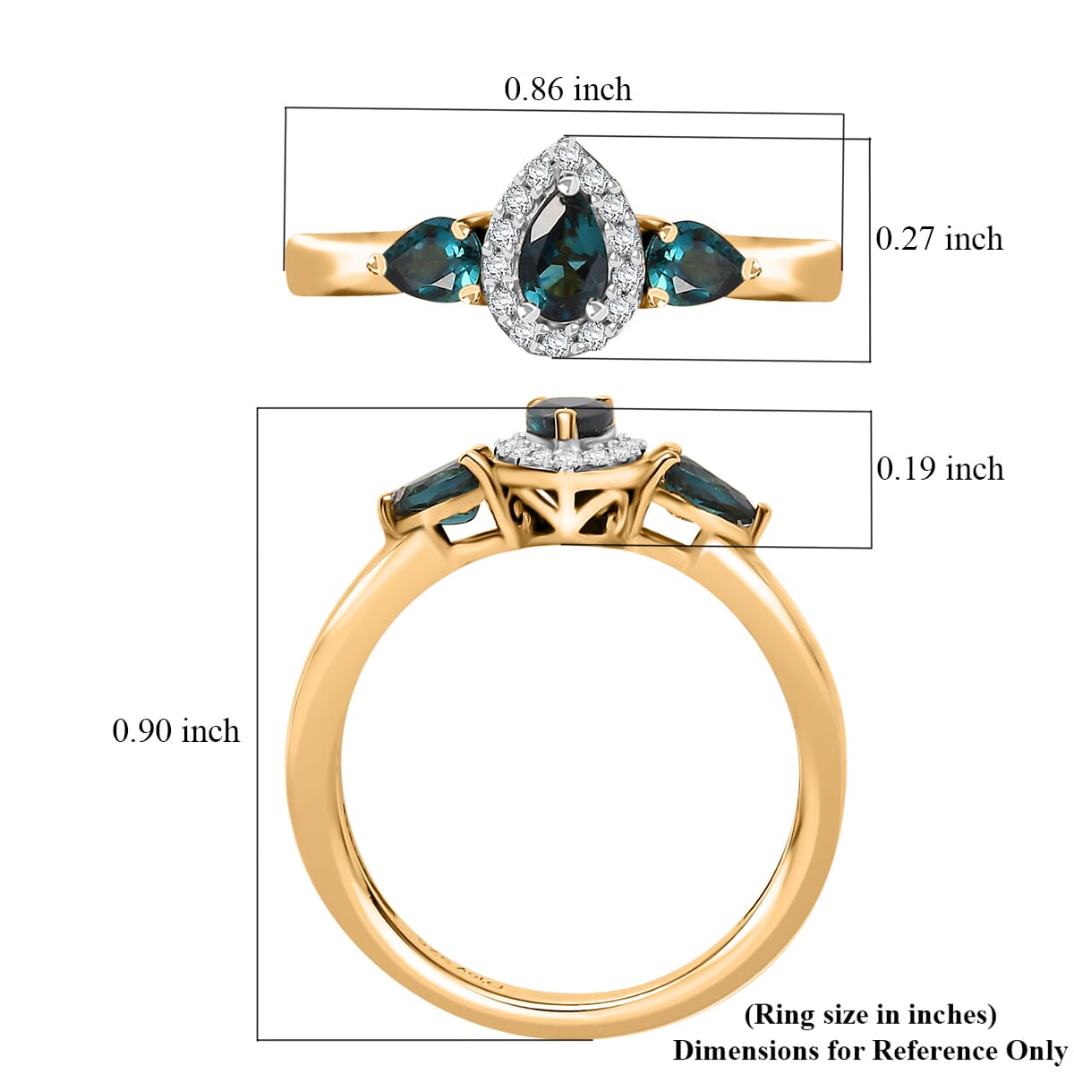 Premium Monte Belo Indicolite and Moissanite 0.65 ctw Halo Ring in 18K Vermeil Yellow Gold Over Sterling Silver (Size 8.0) image number 5