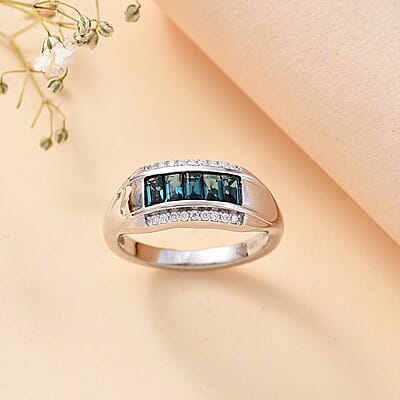 Premium Monte Belo Indicolite and Moissanite 0.80 ctw Ring in Rhodium Over Sterling Silver (Size 6.0)