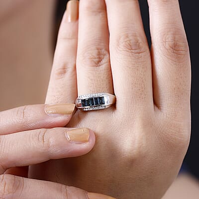 Premium Monte Belo Indicolite and Moissanite 0.80 ctw Ring in Rhodium Over Sterling Silver (Size 6.0)