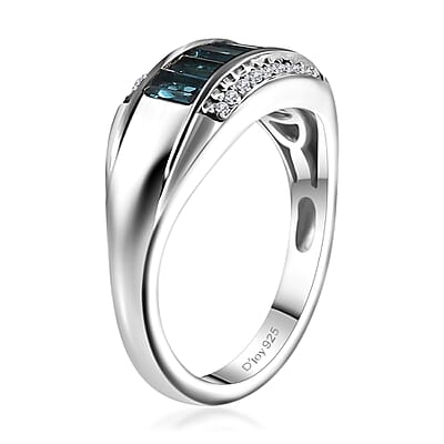 Premium Monte Belo Indicolite and Moissanite 0.80 ctw Ring in Rhodium Over Sterling Silver (Size 6.0)