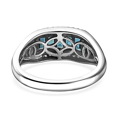 Premium Monte Belo Indicolite and Moissanite 0.80 ctw Ring in Rhodium Over Sterling Silver (Size 6.0)