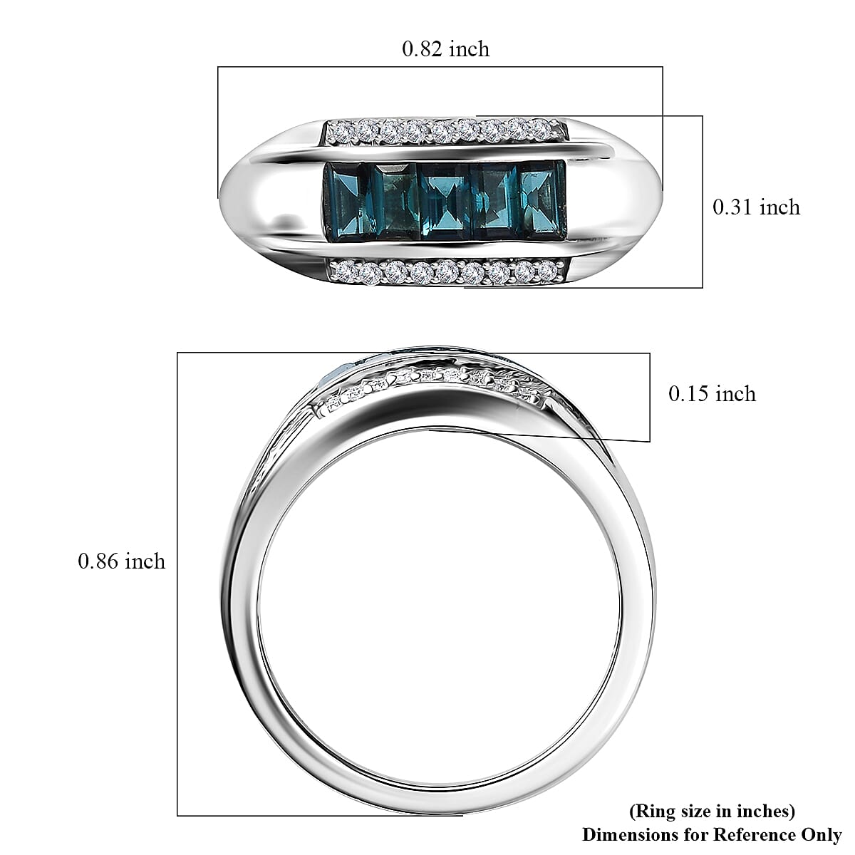 Monte Belo Indicolite, Moissanite Ring in Rhodium Over Sterling Silver (Size 6.0) 0.80 ctw image number 5