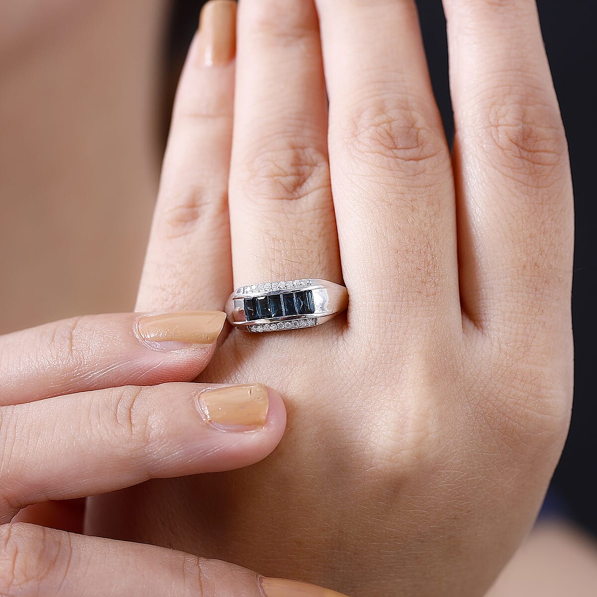 Premium Monte Belo Indicolite and Moissanite 0.80 ctw Ring in Rhodium Over Sterling Silver (Size 8.0) image number 2