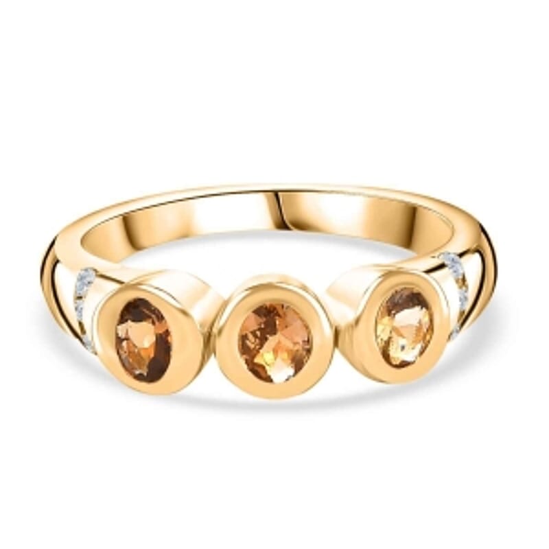 Natural Golden Tanzanite and White Zircon 0.55 ctw 3 Stone Ring in Vermeil Yellow Gold Over Sterling Silver (Size 6.5)