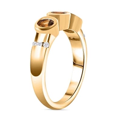 Natural Golden Tanzanite and White Zircon 0.55 ctw 3 Stone Ring in Vermeil Yellow Gold Over Sterling Silver (Size 6.5)