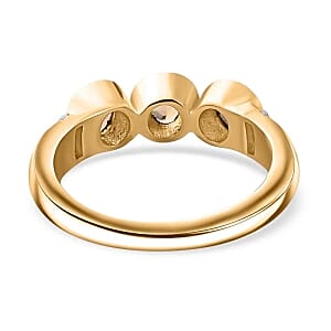 Natural Golden Tanzanite and White Zircon 0.55 ctw 3 Stone Ring in Vermeil Yellow Gold Over Sterling Silver (Size 6.5)
