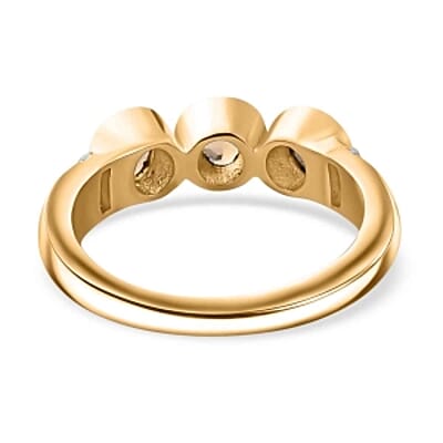 Natural Golden Tanzanite and White Zircon 0.55 ctw 3 Stone Ring in Vermeil Yellow Gold Over Sterling Silver (Size 6.5)