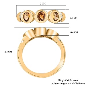 Natural Golden Tanzanite and White Zircon 0.55 ctw 3 Stone Ring in Vermeil Yellow Gold Over Sterling Silver (Size 6.5)
