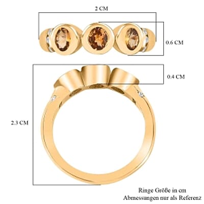 Natural Golden Tanzanite and White Zircon 0.55 ctw 3 Stone Ring in Vermeil Yellow Gold Over Sterling Silver (Size 6.5)