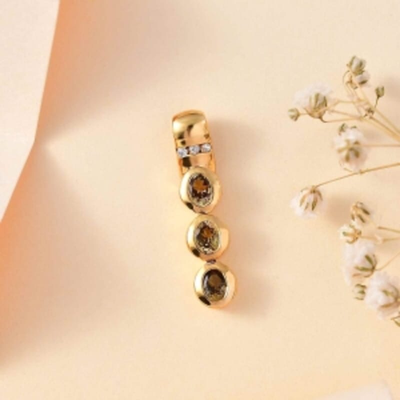 Natural Golden Tanzanite and White Zircon 0.63 ctw Pendant in 18K Vermeil Yellow Gold Over Sterling Silver