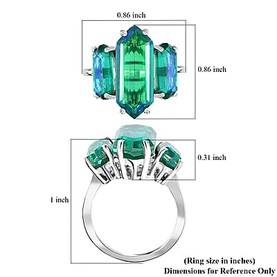 Peacock Quartz 11.30 ctw 3 Stone Ring in Rhodium Over Sterling Silver (Size 10.0)
