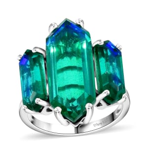 Peacock Quartz 11.30 ctw 3 Stone Ring in Rhodium Over Sterling Silver (Size 7.0)