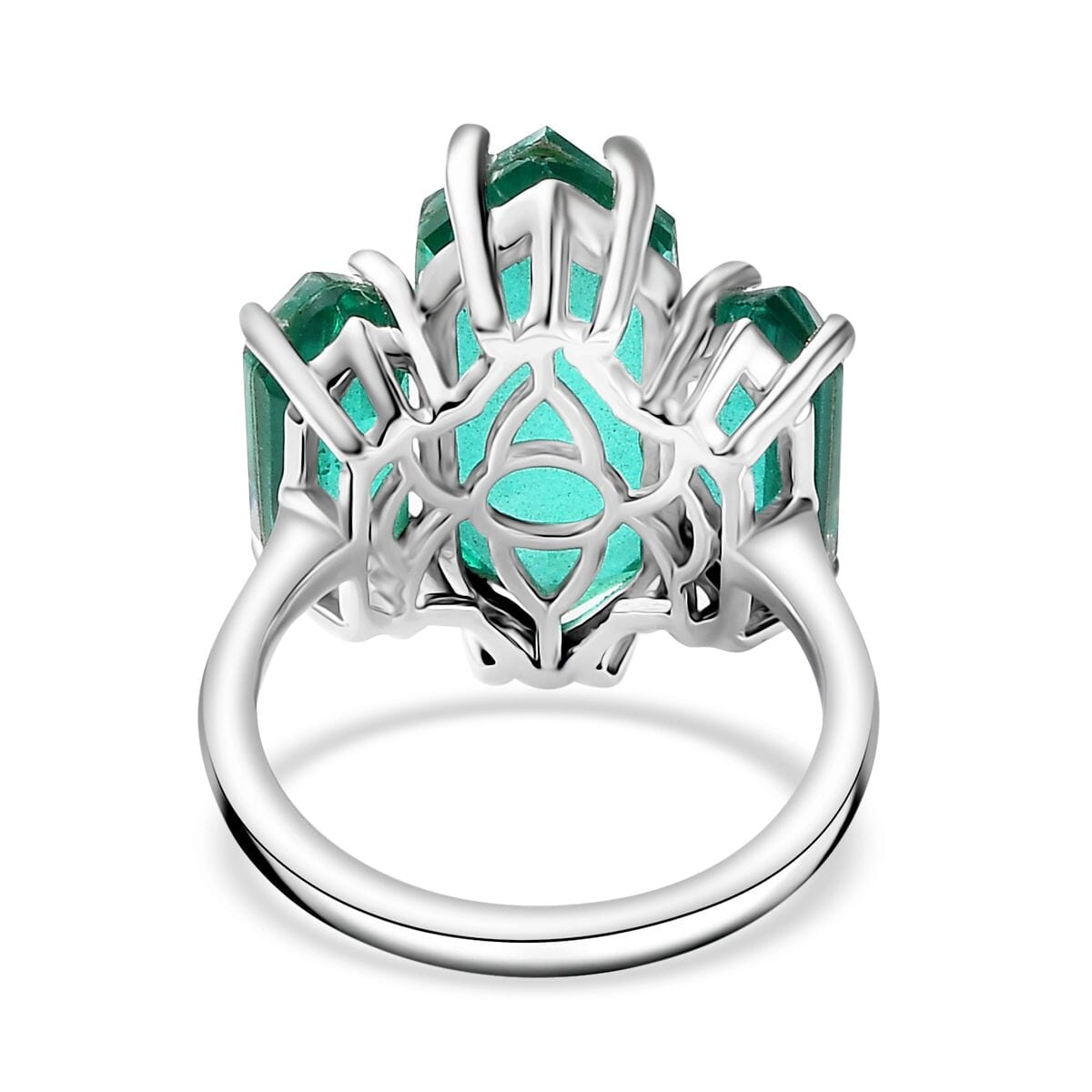 Buy Peacock Quartz 11.30 ctw 3 Stone Ring in Rhodium Over