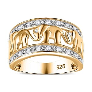 White Diamond 0.20 ctw Fancy Ring in Vermeil YG Over Sterling Silver (Size 5.5)