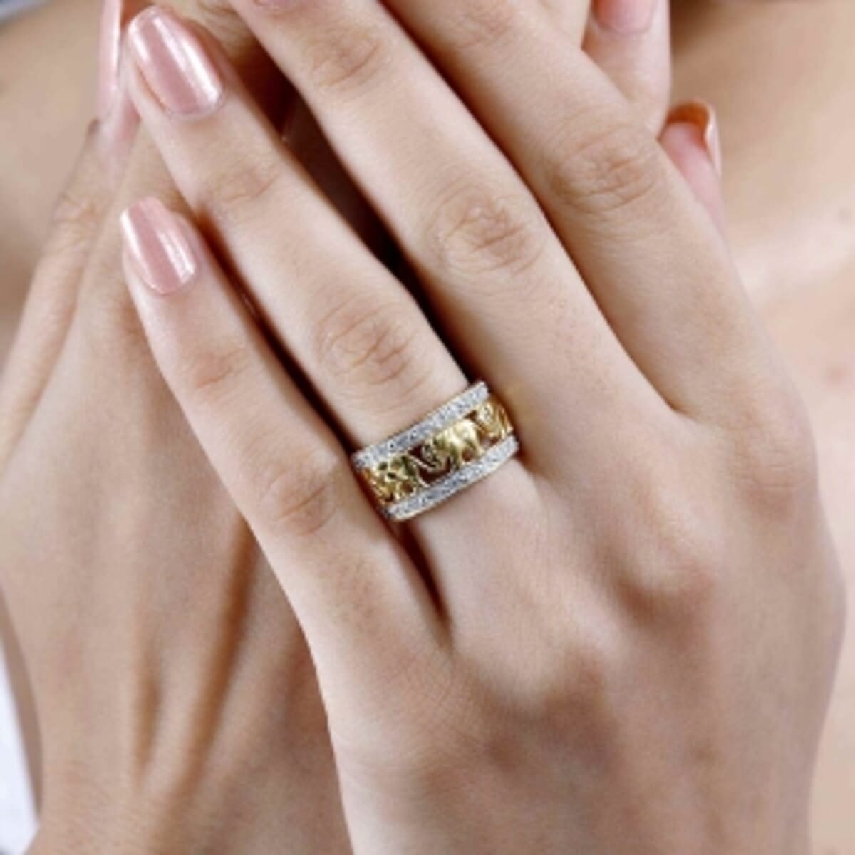 White Diamond 0.20 ctw Fancy Ring in Vermeil YG Over Sterling Silver (Size 6.5) image number 2