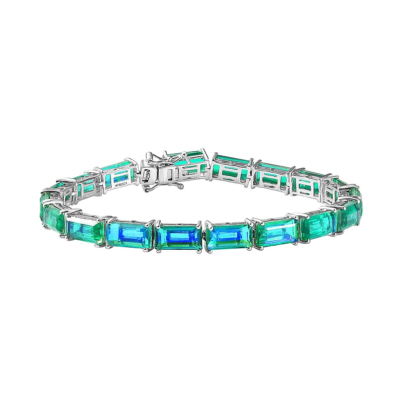 D'Joy Peacock Quartz (Triplet) 31.25 ctw Bracelet in Rhodium Over Sterling Silver (7.25 In)