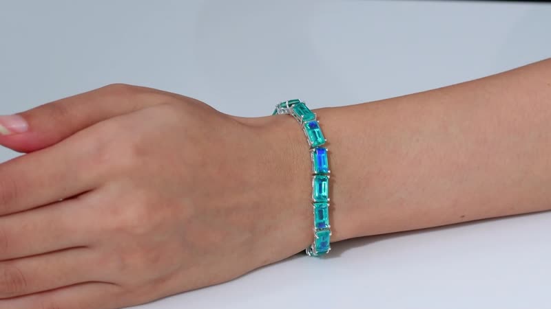 Peacock Quartz (Triplet) 31.25 ctw Bracelet in Rhodium Over Sterling Silve (7.25 In)
