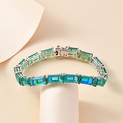 D'Joy Peacock Quartz (Triplet) 31.25 ctw Bracelet in Rhodium Over Sterling Silver (7.25 In)