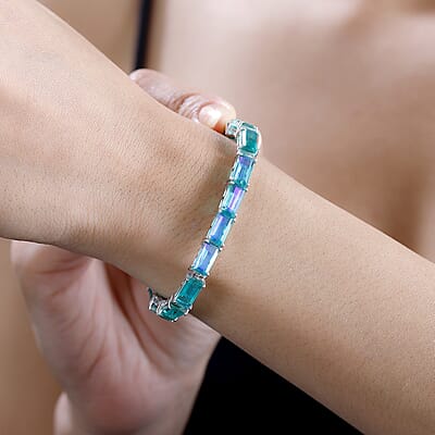 D'Joy Peacock Quartz (Triplet) 31.25 ctw Bracelet in Rhodium Over Sterling Silver (7.25 In)