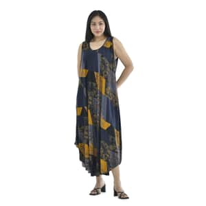 Tamsy Mustard Patch A-Line Viscose Sleeveless Dress - One Size Missy