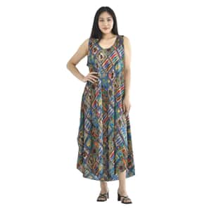 Tamsy Multi Tile A-Line Viscose Sleeveless Dress - One Size Missy