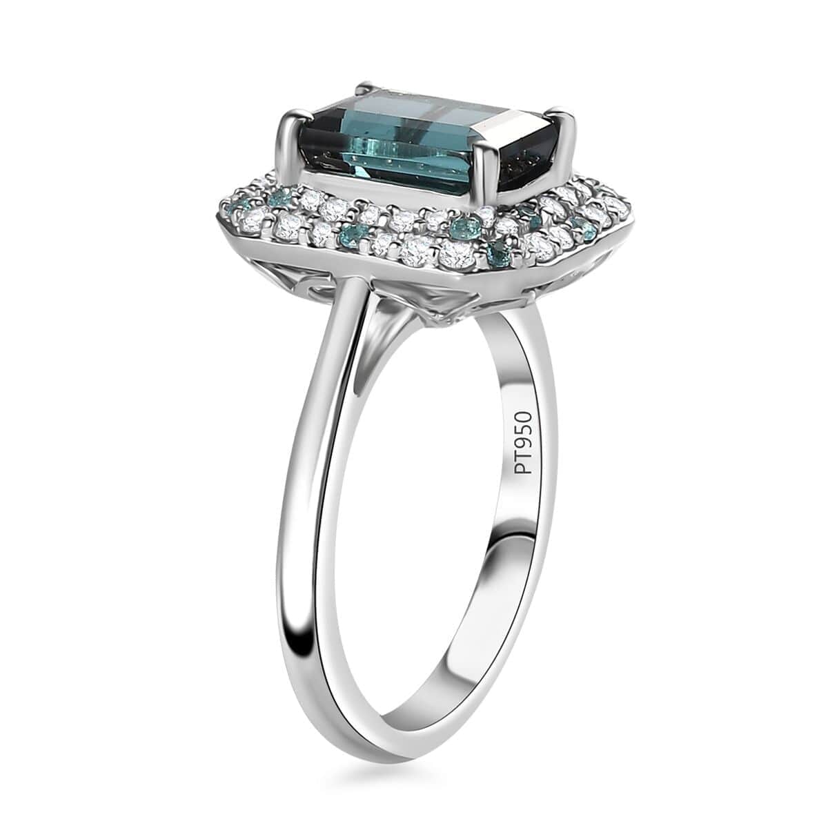 Certified & Appraised Rhapsody AAAA Monte Belo Indicolite, Paraiba Tourmaline and E-F VS Diamond 2.90 ctw Double Halo Ring in 950 Platinum (Size 6.0) 6.55 Grams image number 3