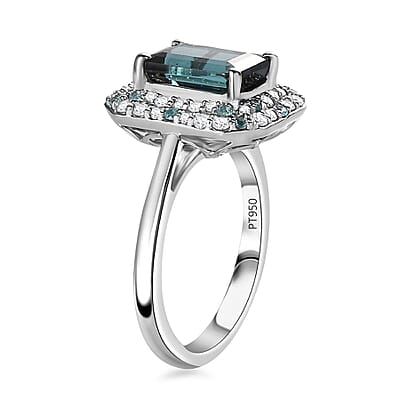 Certified & Appraised Rhapsody AAAA Monte Belo Indicolite, Paraiba Tourmaline and E-F VS Diamond 2.90 ctw Double Halo Ring in 950 Platinum (Size 6.0) 6.55 Grams