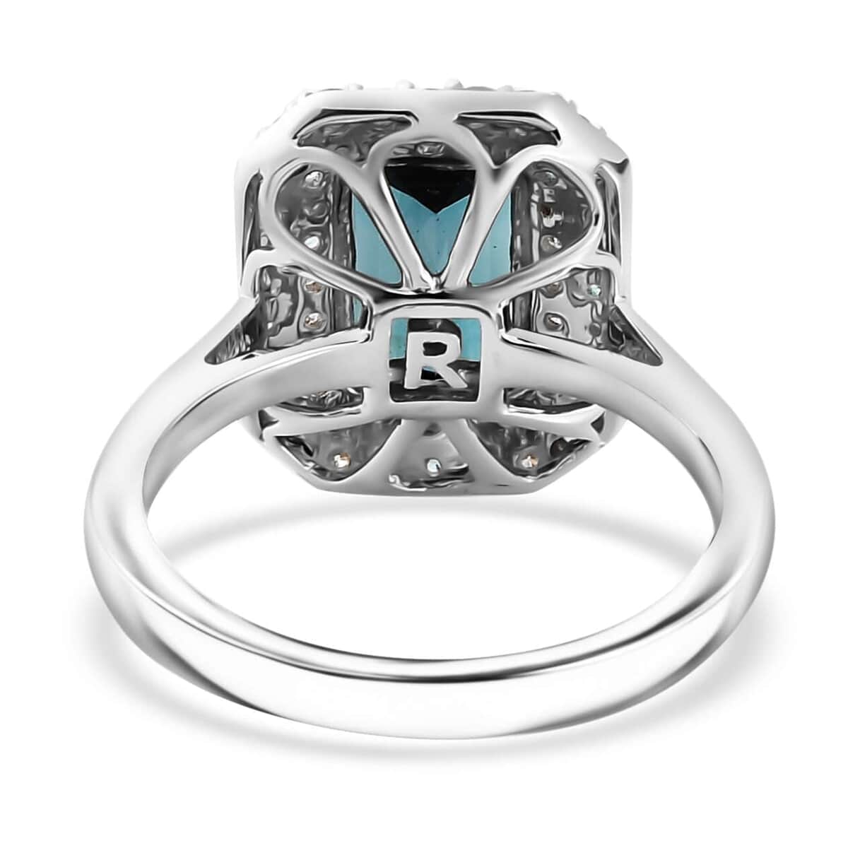 Certified & Appraised Rhapsody AAAA Monte Belo Indicolite, Paraiba Tourmaline and E-F VS Diamond 2.90 ctw Double Halo Ring in 950 Platinum (Size 6.0) 6.55 Grams image number 4