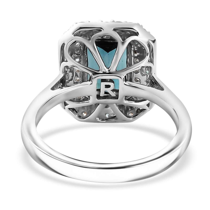 Certified & Appraised Rhapsody AAAA Monte Belo Indicolite, Paraiba Tourmaline and E-F VS Diamond 2.90 ctw Double Halo Ring in 950 Platinum (Size 6.0) 6.55 Grams