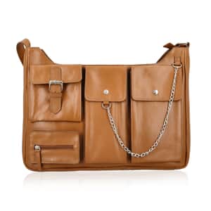 Brown Genuine Leather Bag with Multi Compartment Storage Space