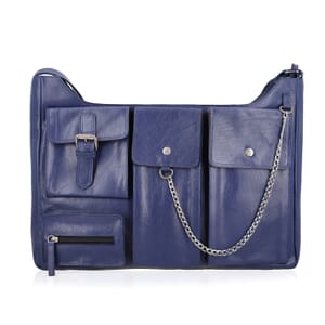 Skipper Blue Genuine Leather Bag with Multi Compartment Storage Space
