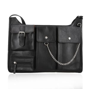 Black Genuine Leather Bag with Multi Compartment Storage Space