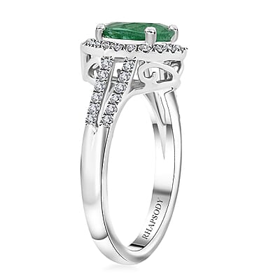 Certified & Appraised Rhapsody AAAA Gemfield Emerald and E-F VS Diamond 1.00 ctw Ring in 950 Platinum (Size 10.0) 6 Grams