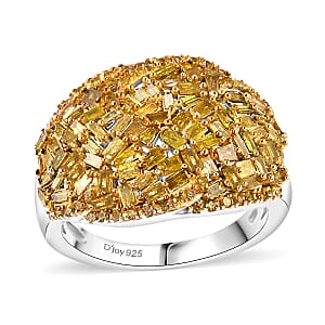 Yellow Diamond 1.00 ctw Cocktail Ring in Rhodium Over Sterling Silver (Size 6.0)