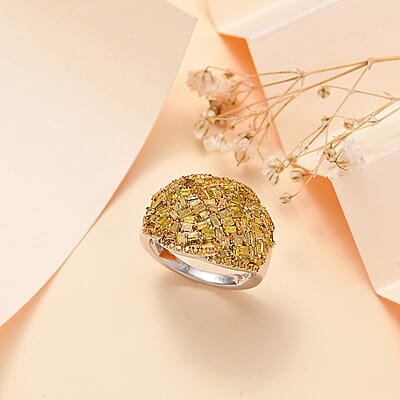 Yellow Diamond 1.00 ctw Cocktail Ring in Rhodium Over Sterling Silver (Size 6.0)