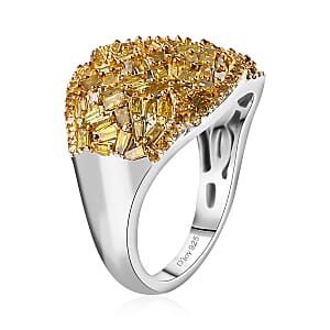 Yellow Diamond 1.00 ctw Cocktail Ring in Rhodium Over Sterling Silver (Size 6.0)