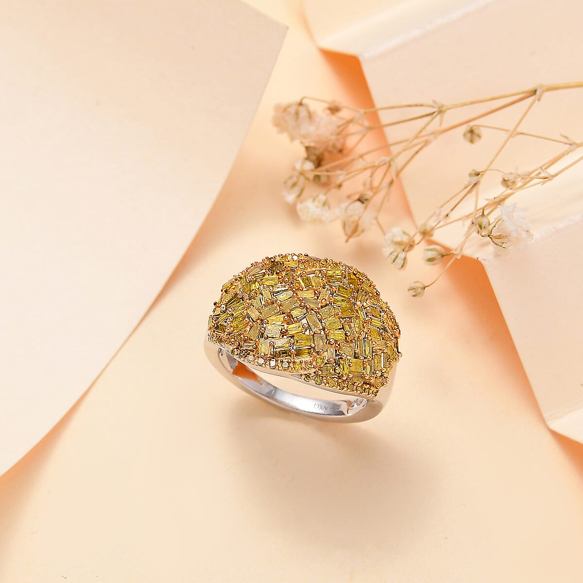 Yellow Diamond 1.00 ctw Cocktail Ring in Rhodium Over Sterling Silver (Size 8.0) image number 1