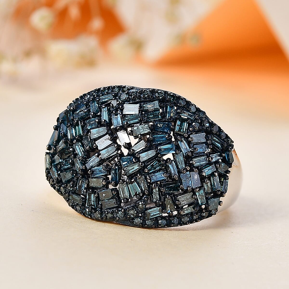 Blue Diamond 1.00 ctw Cocktail Ring in Rhodium Over Sterling Silver (Size 6.0) image number 1