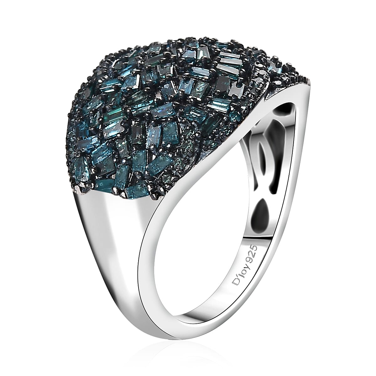 Blue Diamond 1.00 ctw Cocktail Ring in Rhodium Over Sterling Silver (Size 6.0) image number 3