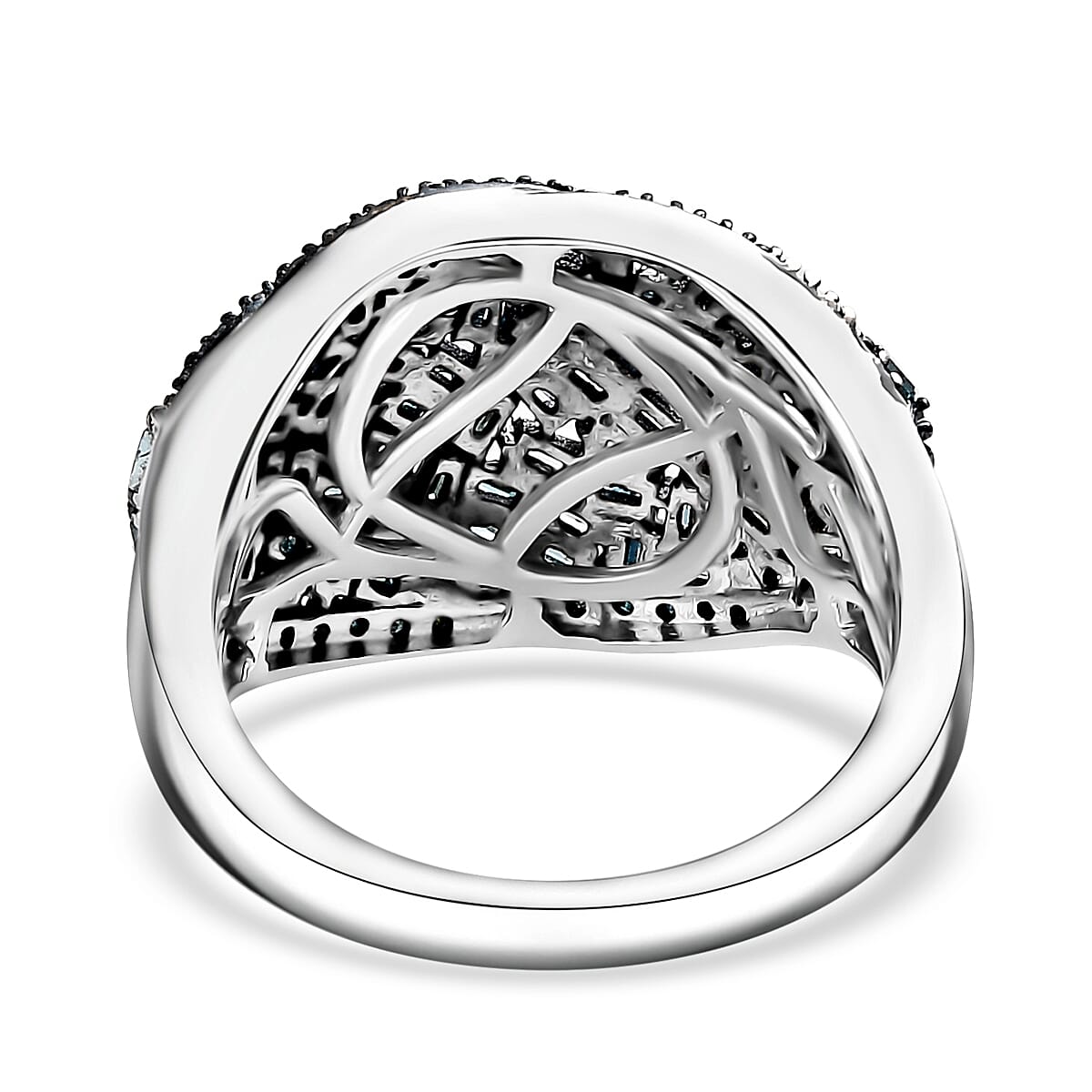Blue Diamond 1.00 ctw Cocktail Ring in Rhodium Over Sterling Silver (Size 6.0) image number 4