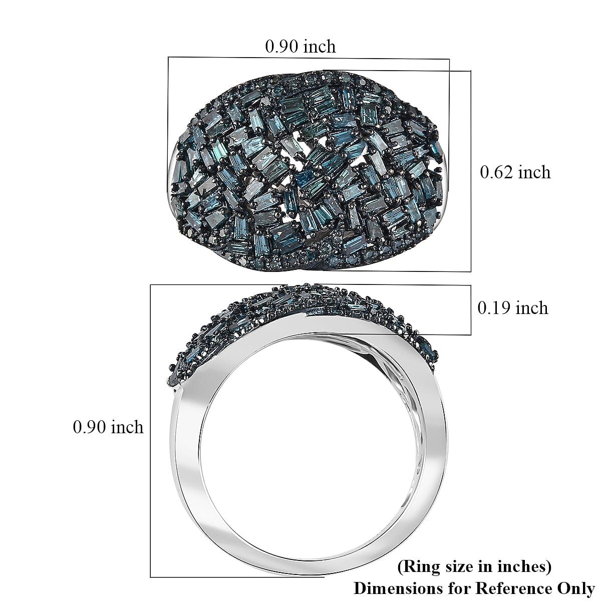 Blue Diamond 1.00 ctw Cocktail Ring in Rhodium Over Sterling Silver (Size 6.0) image number 5