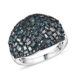 Blue Diamond 1.00 ctw Cocktail Ring in Rhodium Over Sterling Silver (Size 8.0)