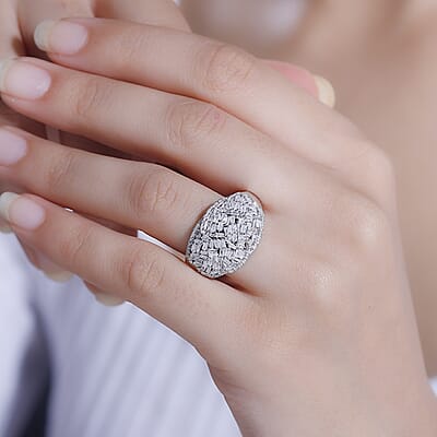 Diamond 1.00 ctw Cocktail Ring in Rhodium Over Sterling Silver (Size 6.0)