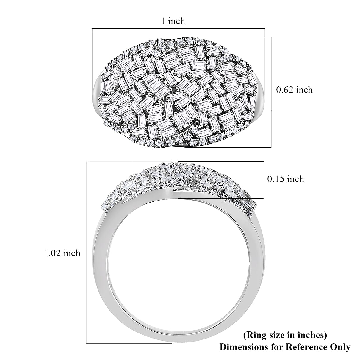 Diamond 1.00 ctw Cocktail Ring in Rhodium Over Sterling Silver (Size 6.0)